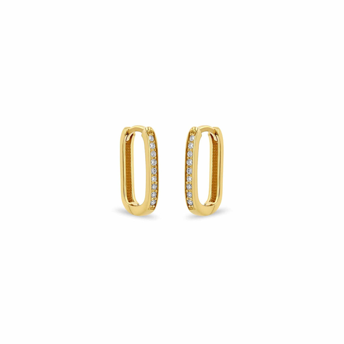 14K Yellow Gold Medium Thick Hinged Diamond Hoop Earrings