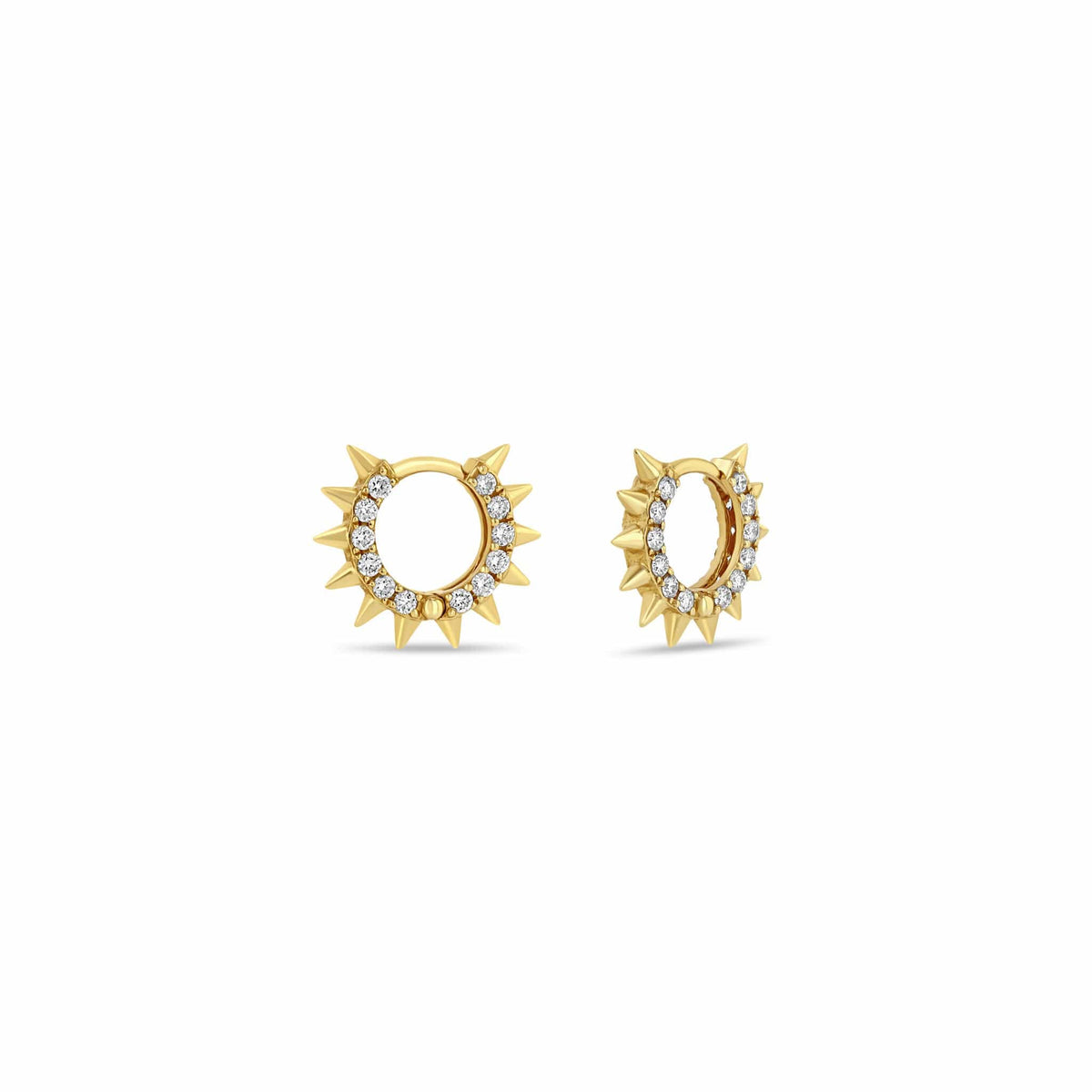 14K Yellow Gold Spiked Hinged Pave Diamond Hoop Earrings
