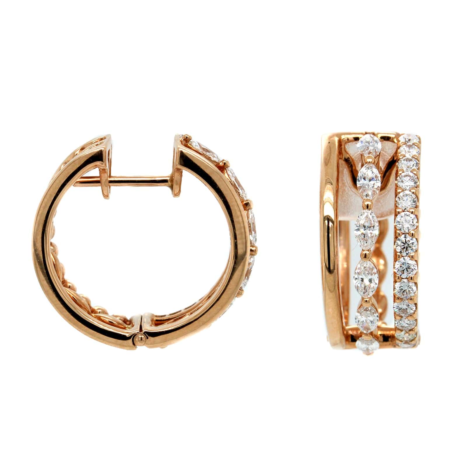 Etho Maria 18K Rose Gold and Diamond 3 Row Hoop Earrings