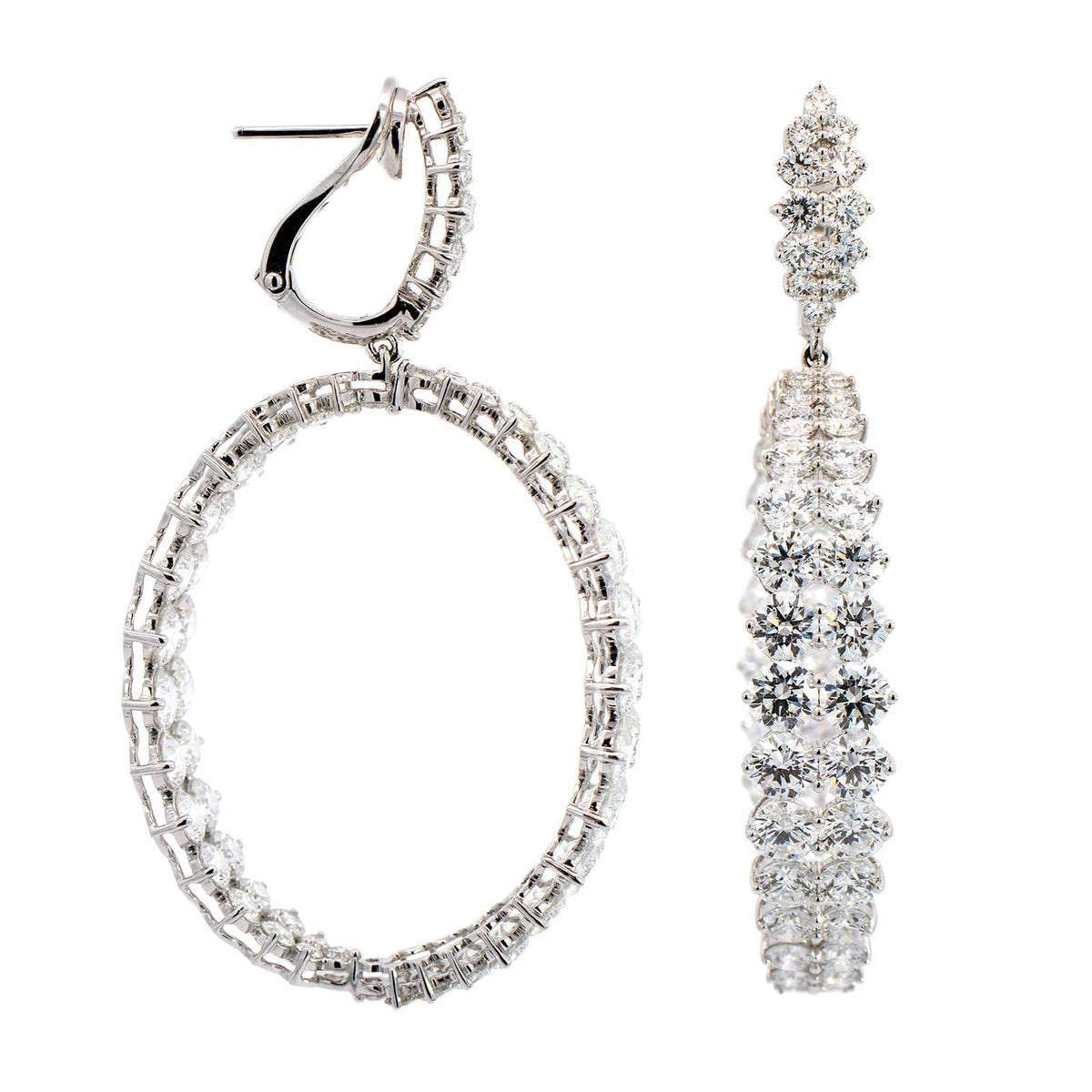 Etho Maria 18K White Gold Double Diamond Drop Hoop Earrings