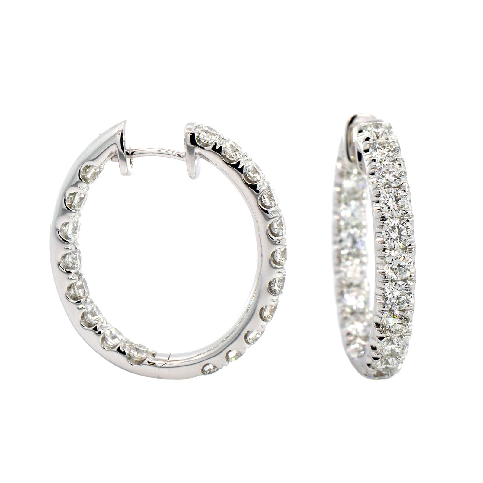 14K White Gold Diamond Oval Hoop Earrings