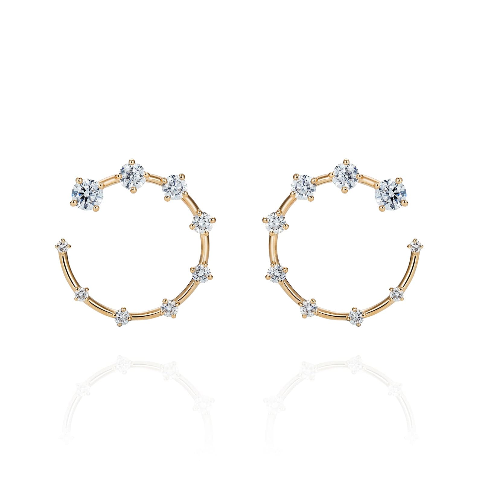 18K Yellow Gold Graduated Diamond Small Hoop Earrings