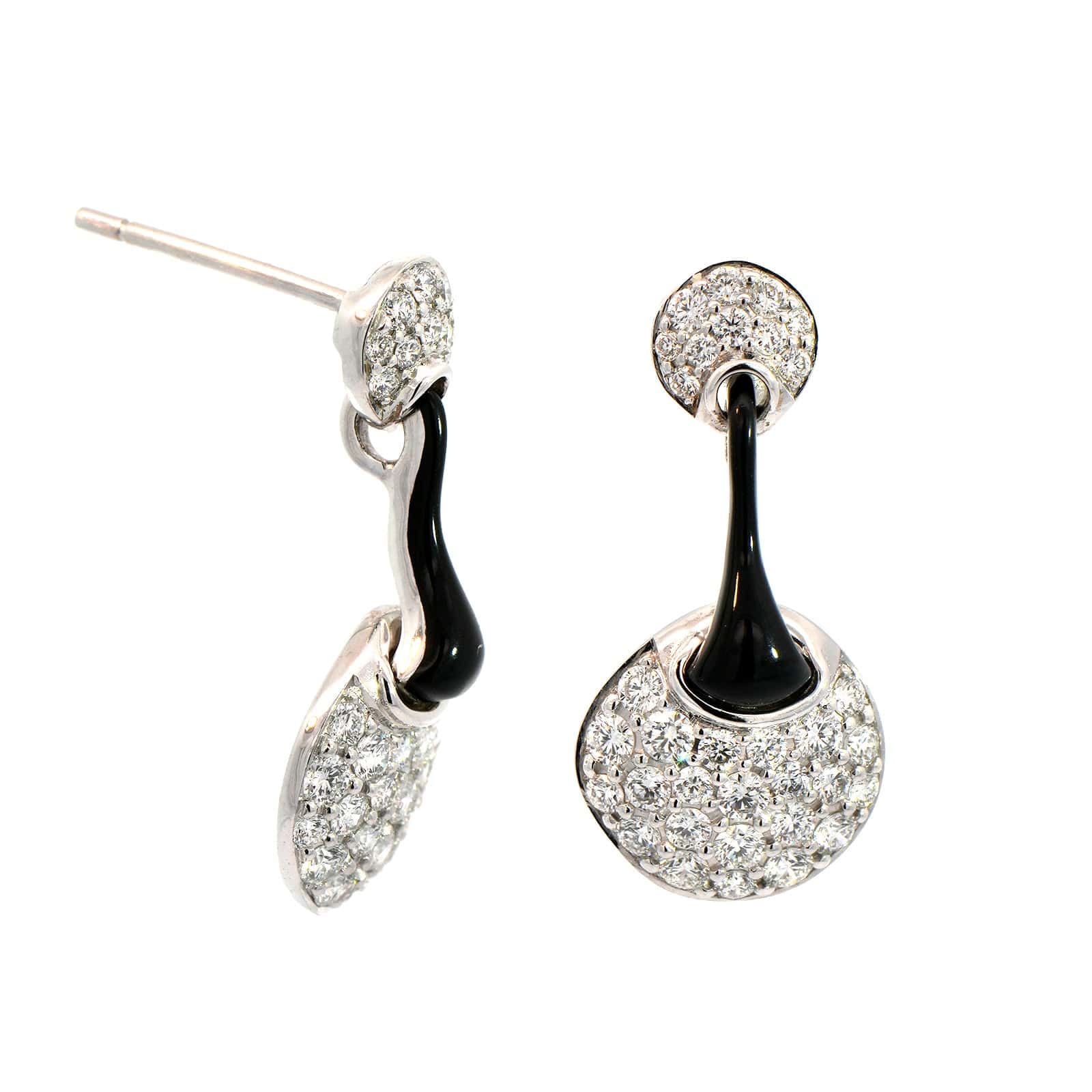 Etho Maria 18K White Gold Diamond and Black Ceramic Drop Earrings