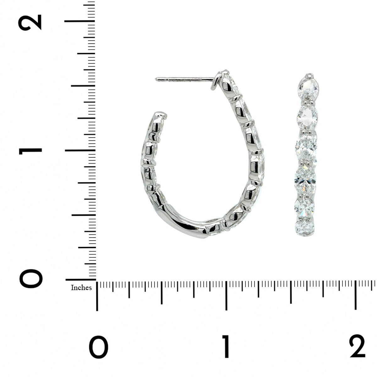 Platinum Oval Diamond Open Hoop Earrings