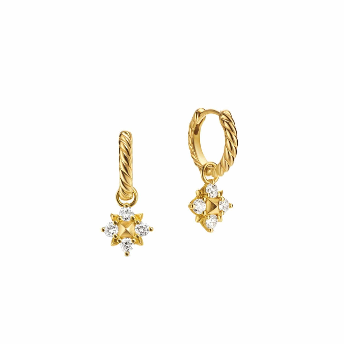 Petite Modern Renaissance Pyramid Drop Earrings 18K Yellow Gold with Diamonds, 18.8mm
