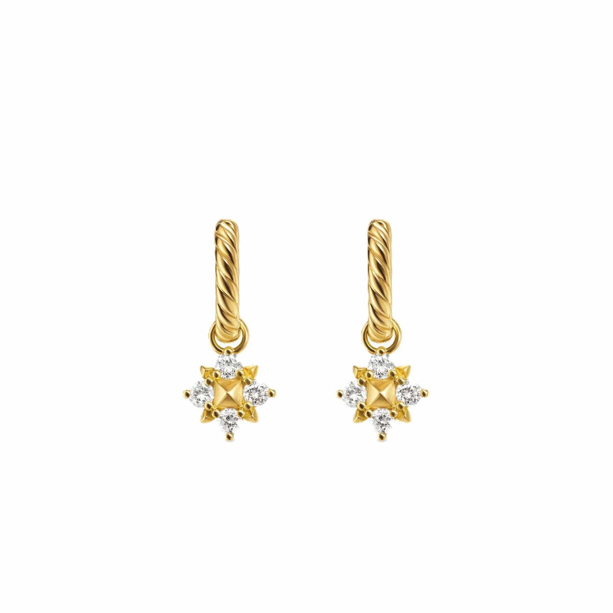 Petite Modern Renaissance Pyramid Drop Earrings 18K Yellow Gold with Diamonds, 18.8mm