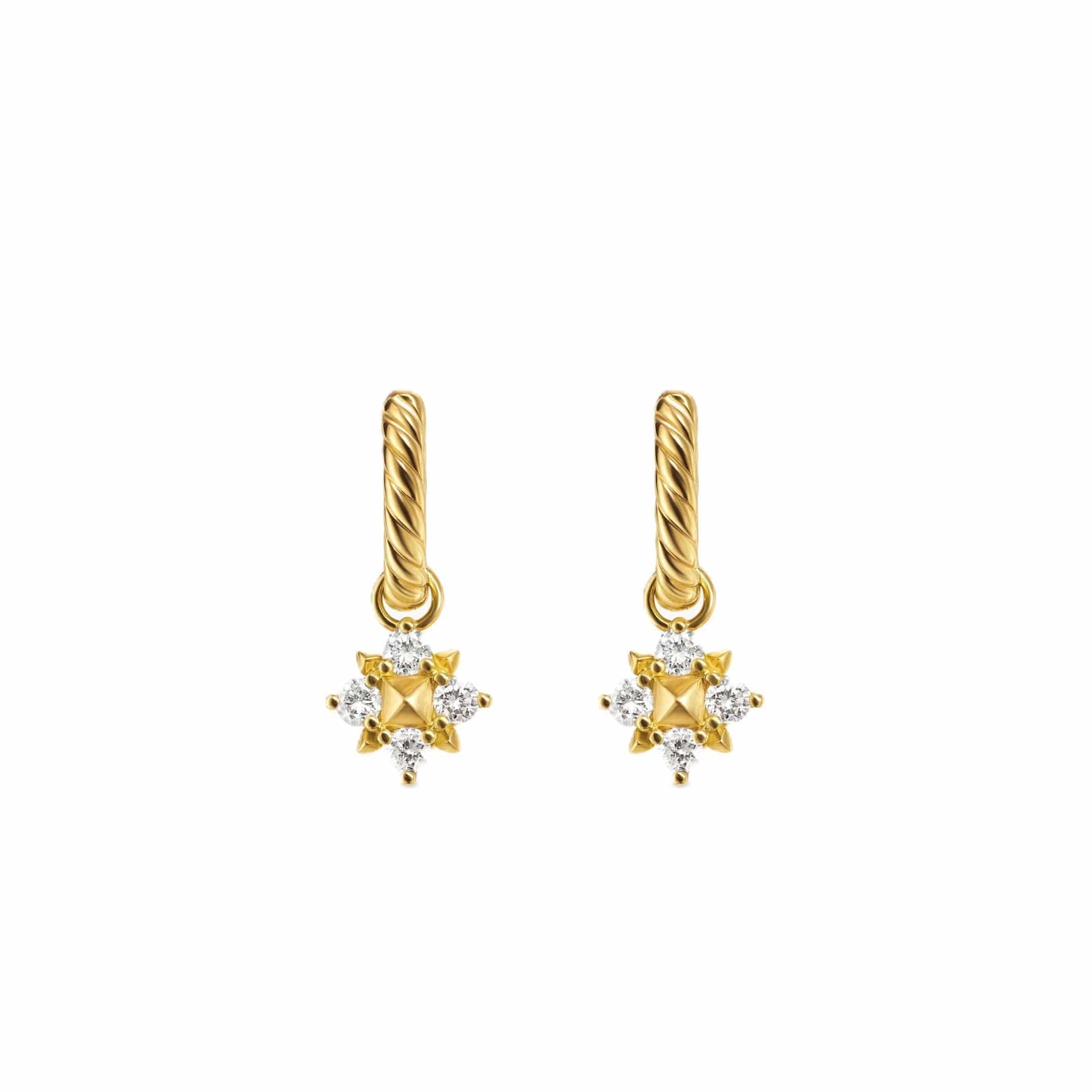 Petite Modern Renaissance Pyramid Drop Earrings 18K Yellow Gold with Diamonds, 18.8mm
