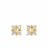 Petite Modern Renaissance Pyramid Stud Earrings 18K Yellow Gold with Diamonds, 8mm