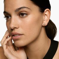 Petite Modern Renaissance Pyramid Stud Earrings 18K Yellow Gold with Diamonds, 8mm