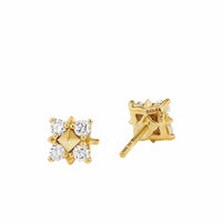 Petite Modern Renaissance Pyramid Stud Earrings 18K Yellow Gold with Diamonds, 8mm