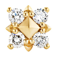 Petite Modern Renaissance Pyramid Stud Earrings 18K Yellow Gold with Diamonds, 8mm