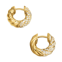 Sculpted Cable Hoop Earrings 18K Yellow Gold with Diamonds, 14.4mm