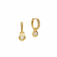 Petite Cable Huggie Drop Earrings 18K Yellow Gold with Diamonds, 17.5mm