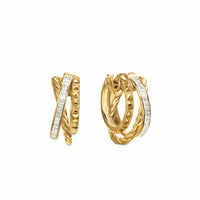Crossover Trio Multi Row Hoop Earrings 18K Yellow Gold with Diamonds, 18mm