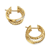 Crossover Trio Multi Row Hoop Earrings 18K Yellow Gold with Diamonds, 18mm