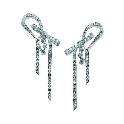 Mikimoto 18K White Gold Diamond Ribbon Earrings