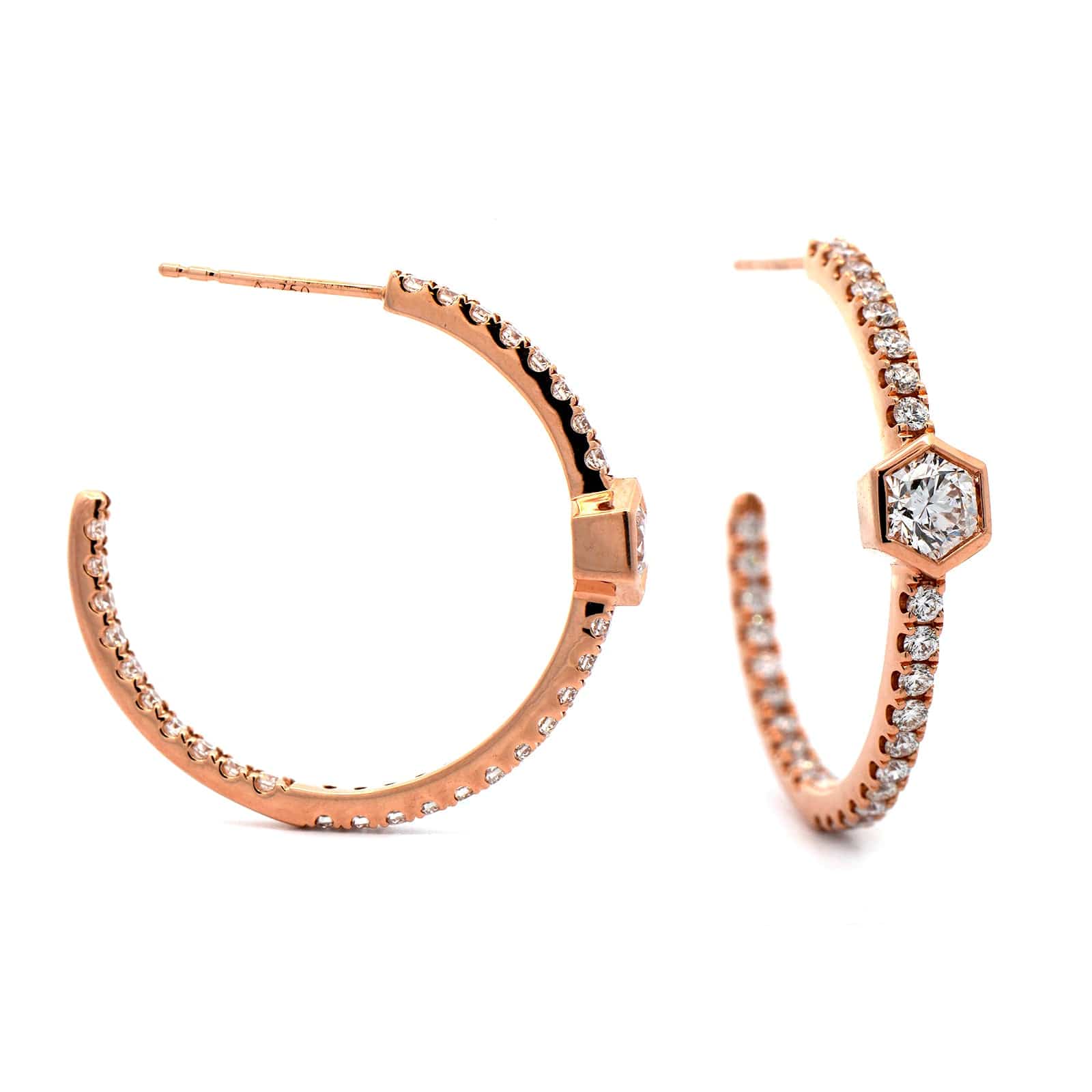 18K Rose Gold Diamond Hoop Earrings