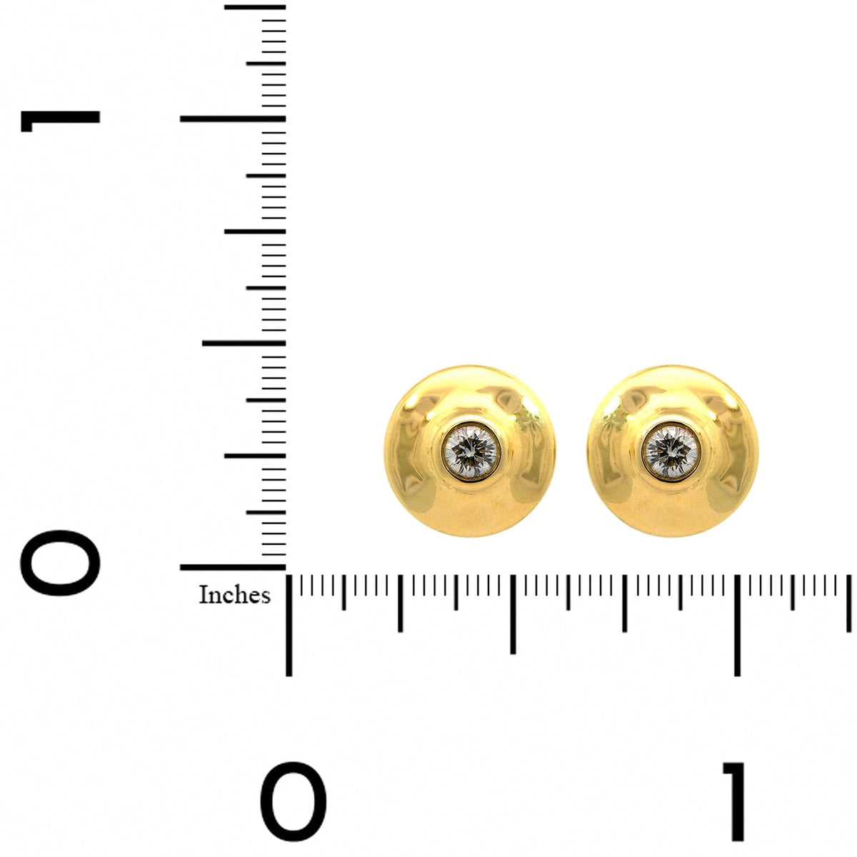 18K Yellow Gold Diamond Button Stud Earrings