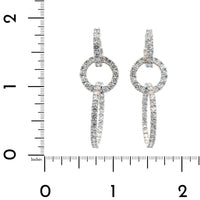 18K White Gold Round Diamond Dangle Hoop Earrings