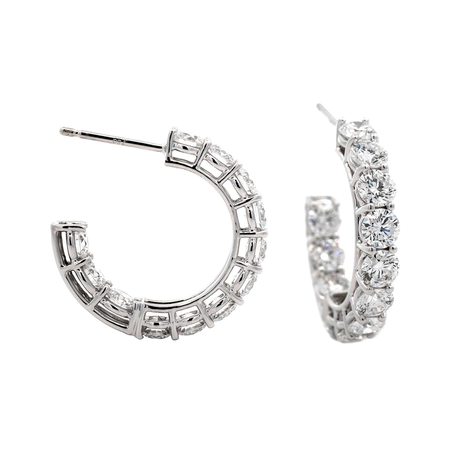 18K White Gold Open Diamond Hoop Earrings