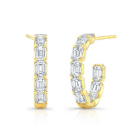 18K Yellow Gold Emerald Cut Diamond Hoop Earrings
