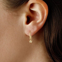 14K Yellow Gold Hoop and Heart Diamond Earrings