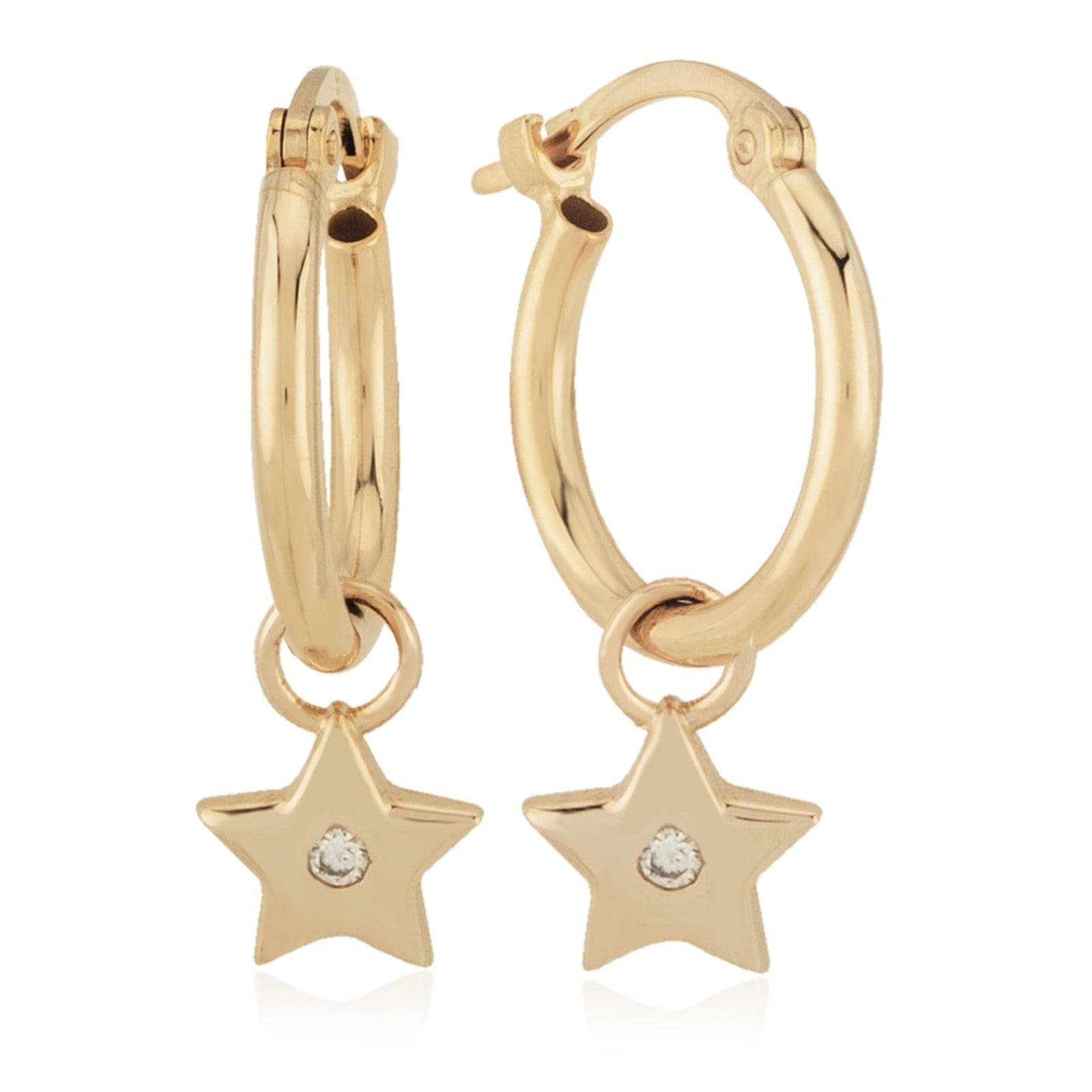 14K Yellow Gold Hoop and Heart Diamond Earrings