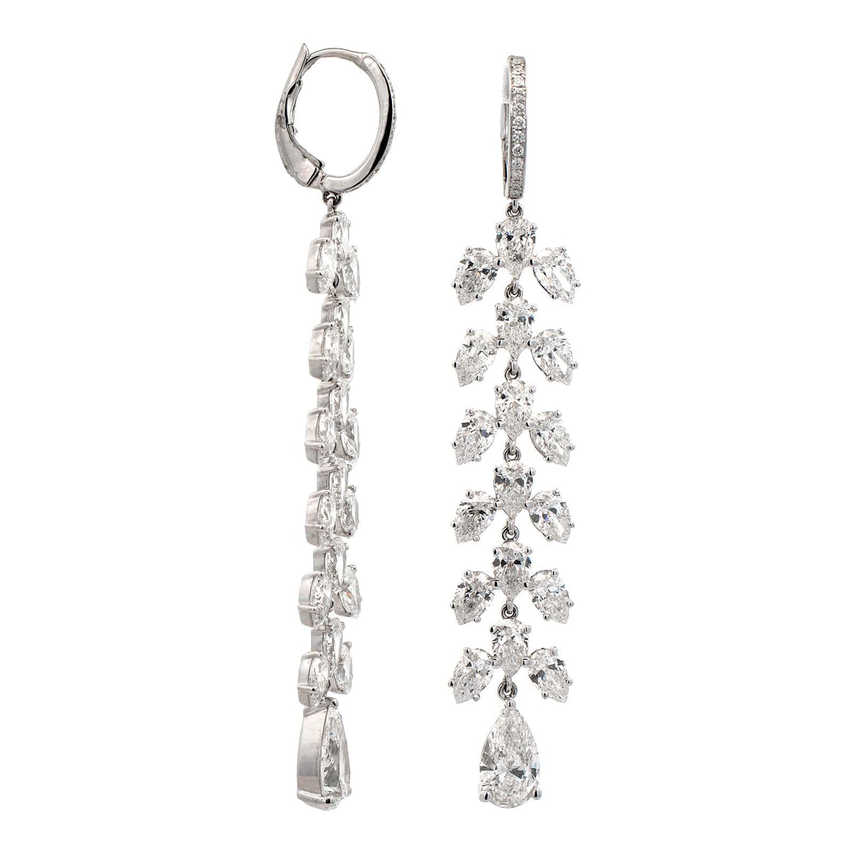 18K White Gold Pear Shaped Diamond Dangle Earrings