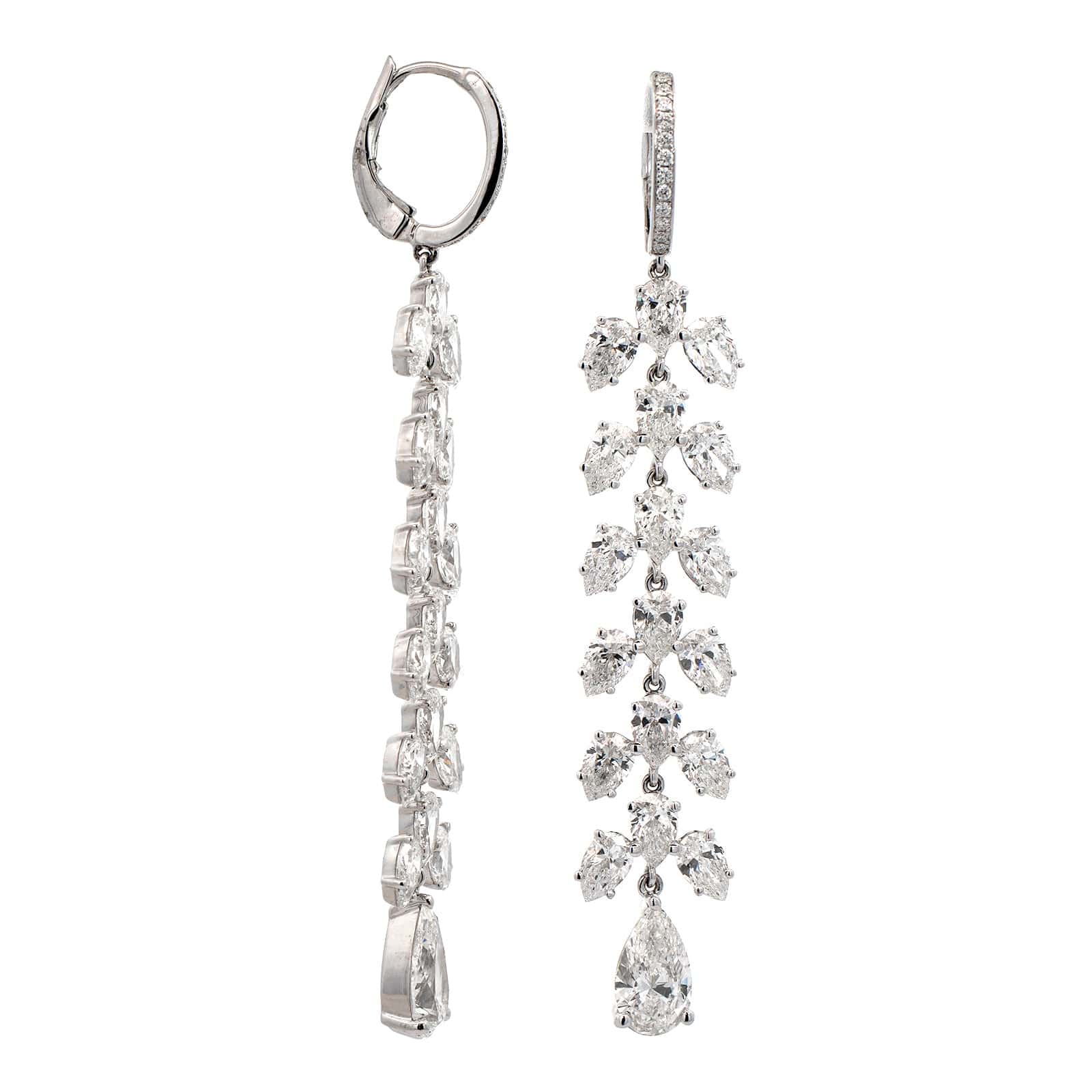 18K White Gold Pear Shaped Diamond Dangle Earrings