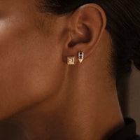 Azlee 18K Yellow Gold Staircase Carre Square Diamond Stud Earrings