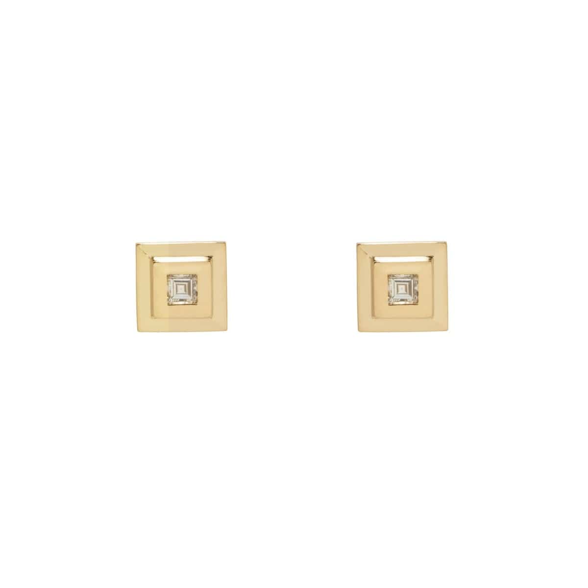 Azlee 18K Yellow Gold Staircase Carre Square Diamond Stud Earrings