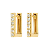 Three Stories 14K Yellow Gold Tiny Pave Diamond Rectangular Hoops