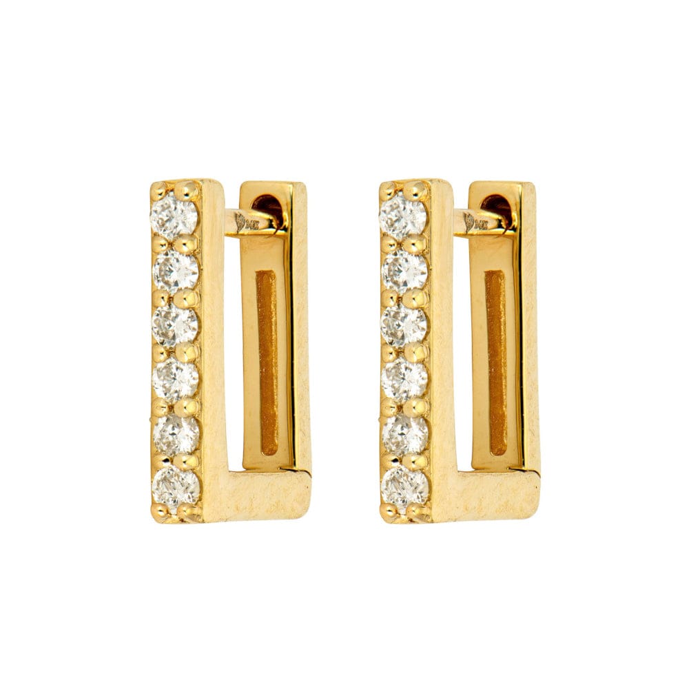 Three Stories 14K Yellow Gold Tiny Pave Diamond Rectangular Hoops