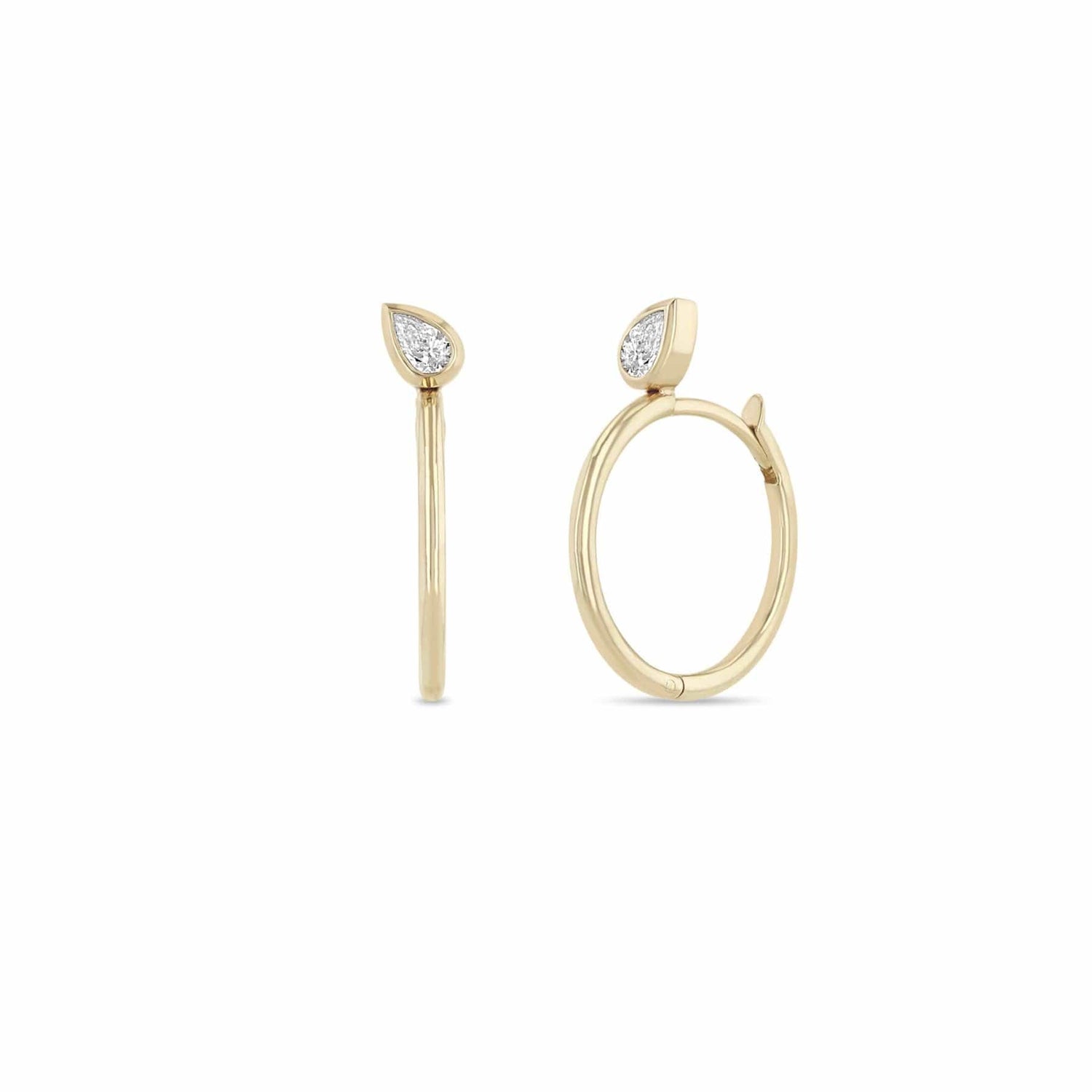 Zoe Chicco 14K Yellow Gold Pear Cut Medium Diamond Hinged Huggie
