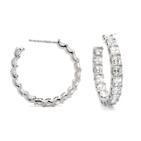 18K White Gold Asscher Cut Diamond Hoop Earrings