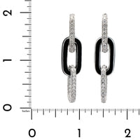 Etho Maria 18K White Gold Pave Diamond and Black Ceramic Link Earrings