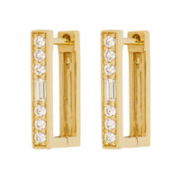 Three Stories 14K Yellow Gold Medium Pave Diamond Rectangular Hoops