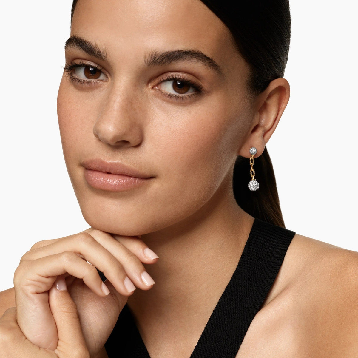 DY Madison® Pavé Bead Drop Earrings 18K Yellow Gold with Diamonds, 33mm