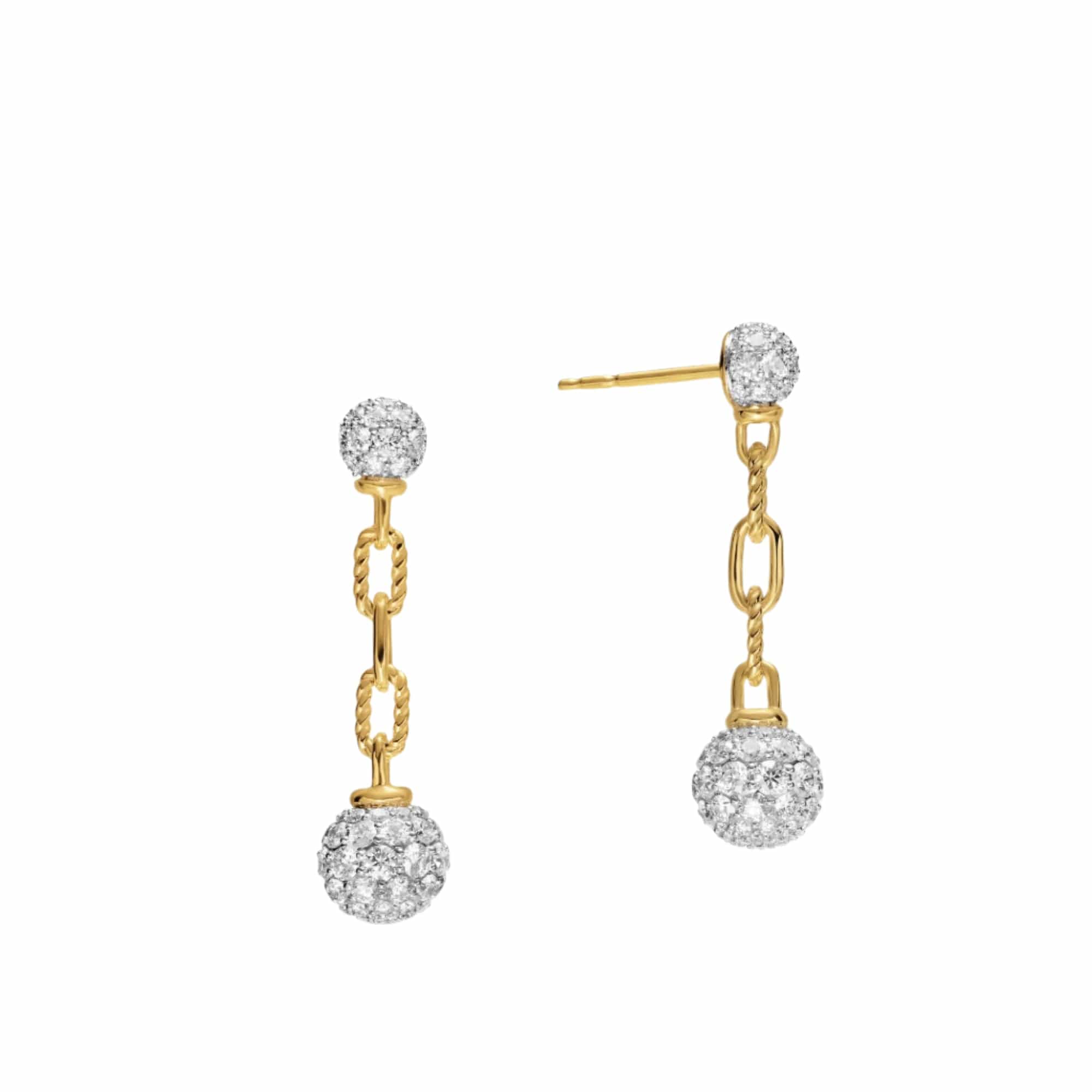 DY Madison® Pavé Bead Drop Earrings 18K Yellow Gold with Diamonds, 33mm