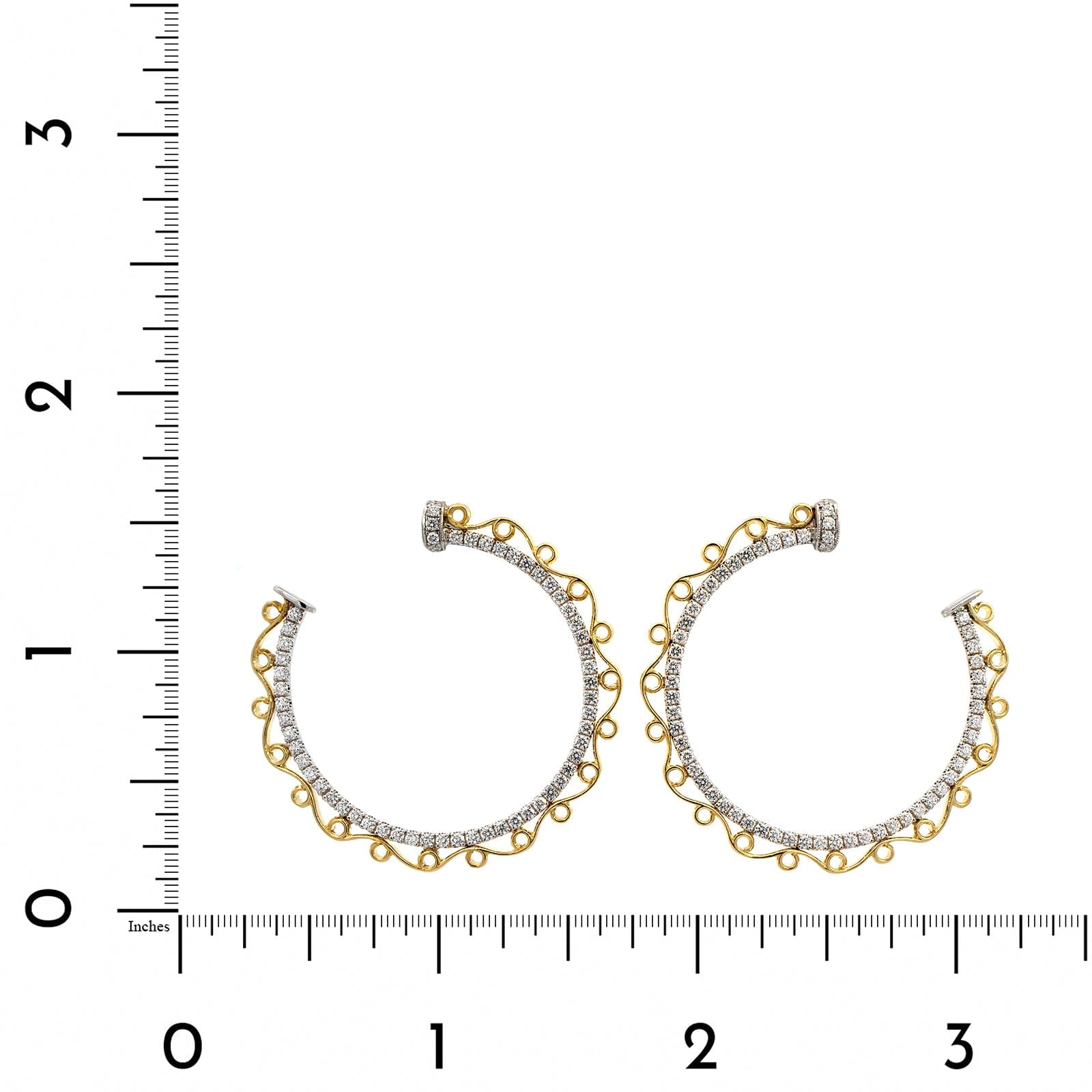 18K Two Tone Diamond Filigree Hoop Earrings