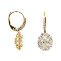 18K Yellow Gold Oval Diamond Drop Earrings