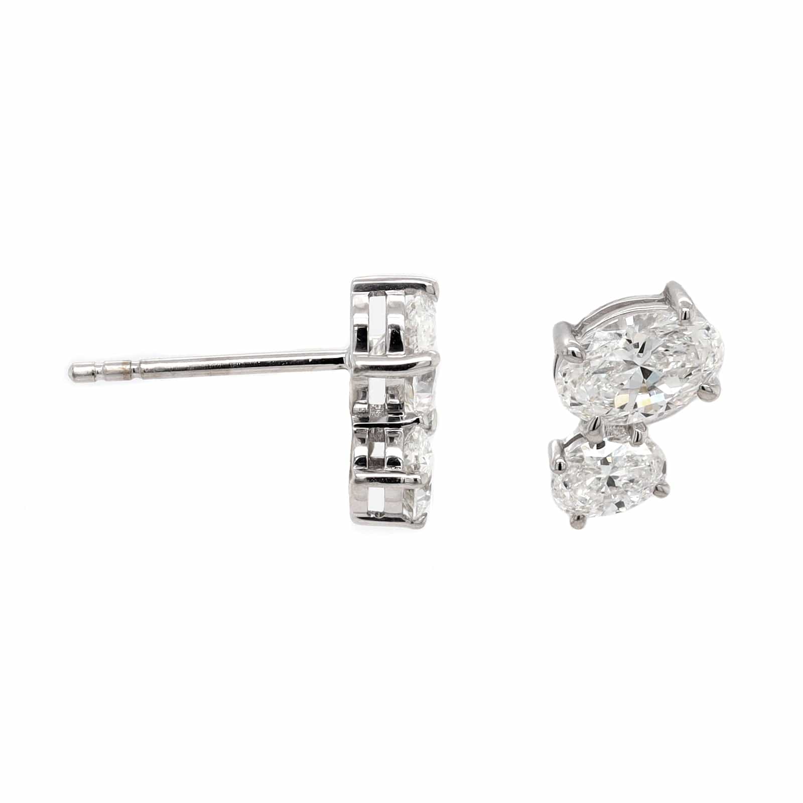 18K White Gold 2 Stone Oval Diamond Stud Earrings