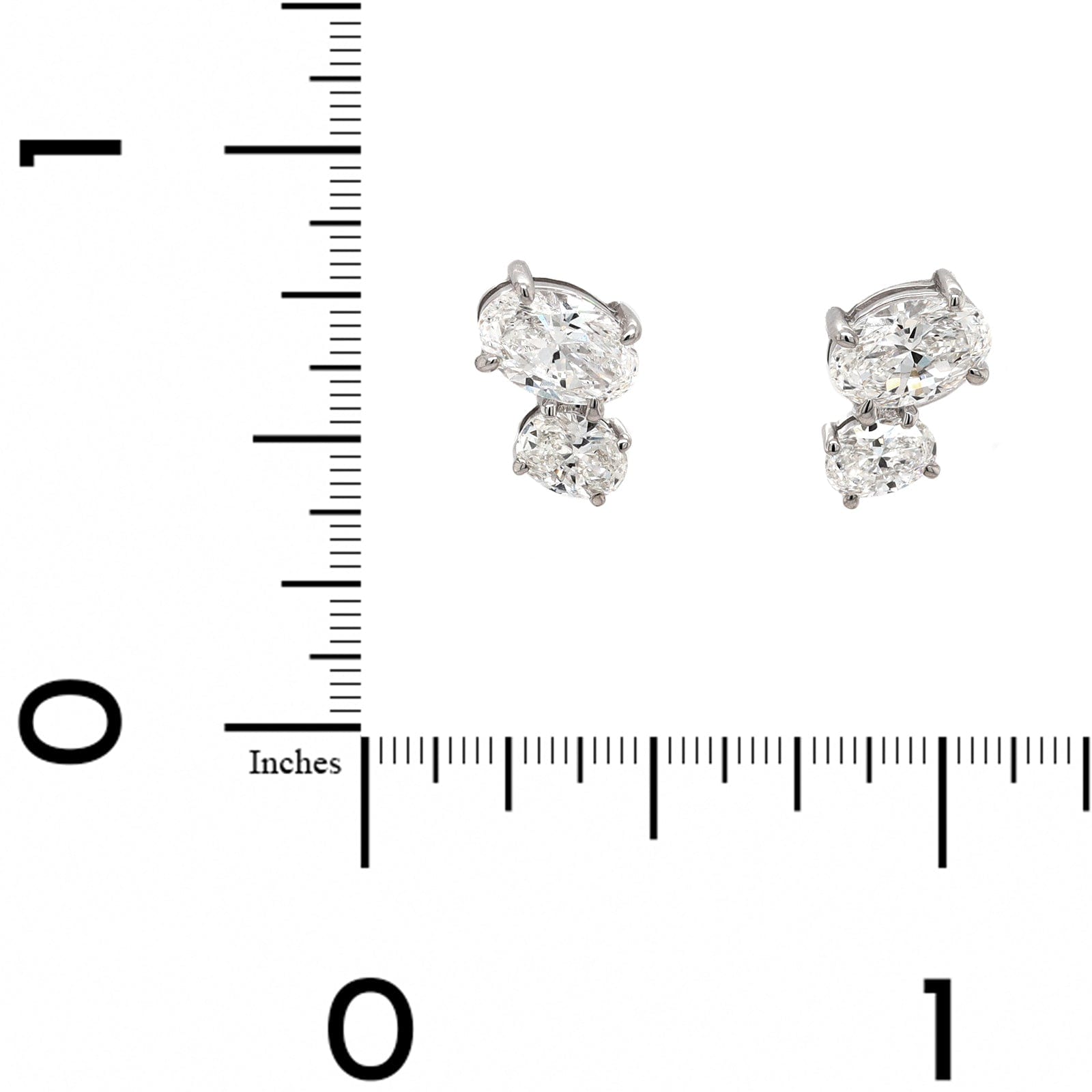 18K White Gold 2 Stone Oval Diamond Stud Earrings