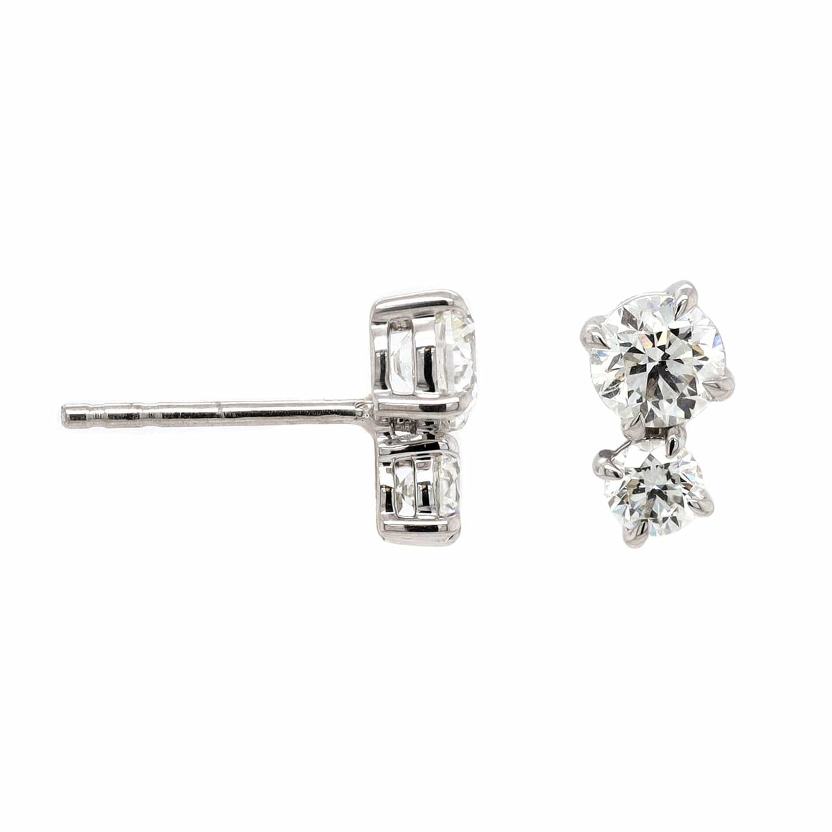 18K White Gold 2 Stone Round Diamond Stud Earrings