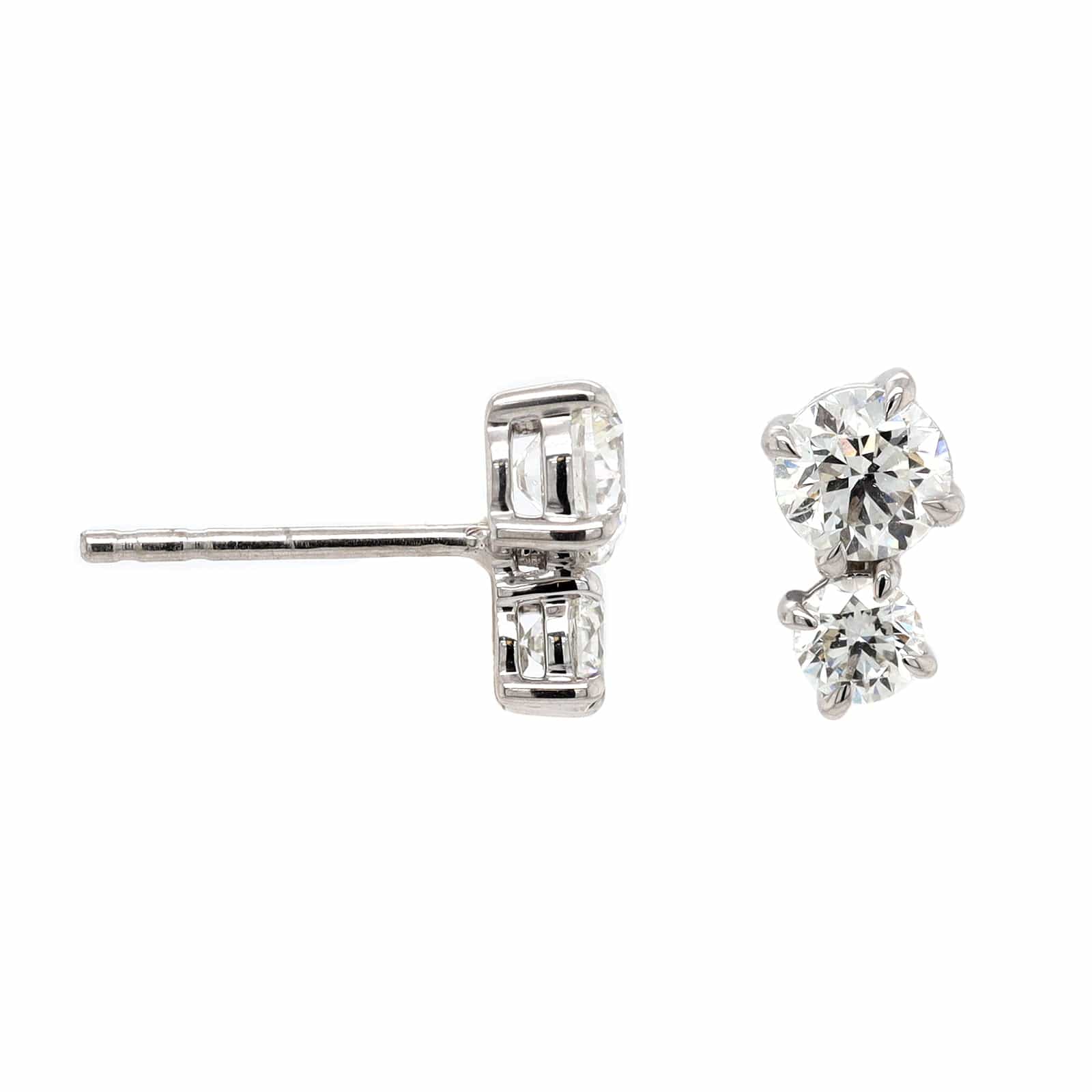 18K White Gold 2 Stone Round Diamond Stud Earrings