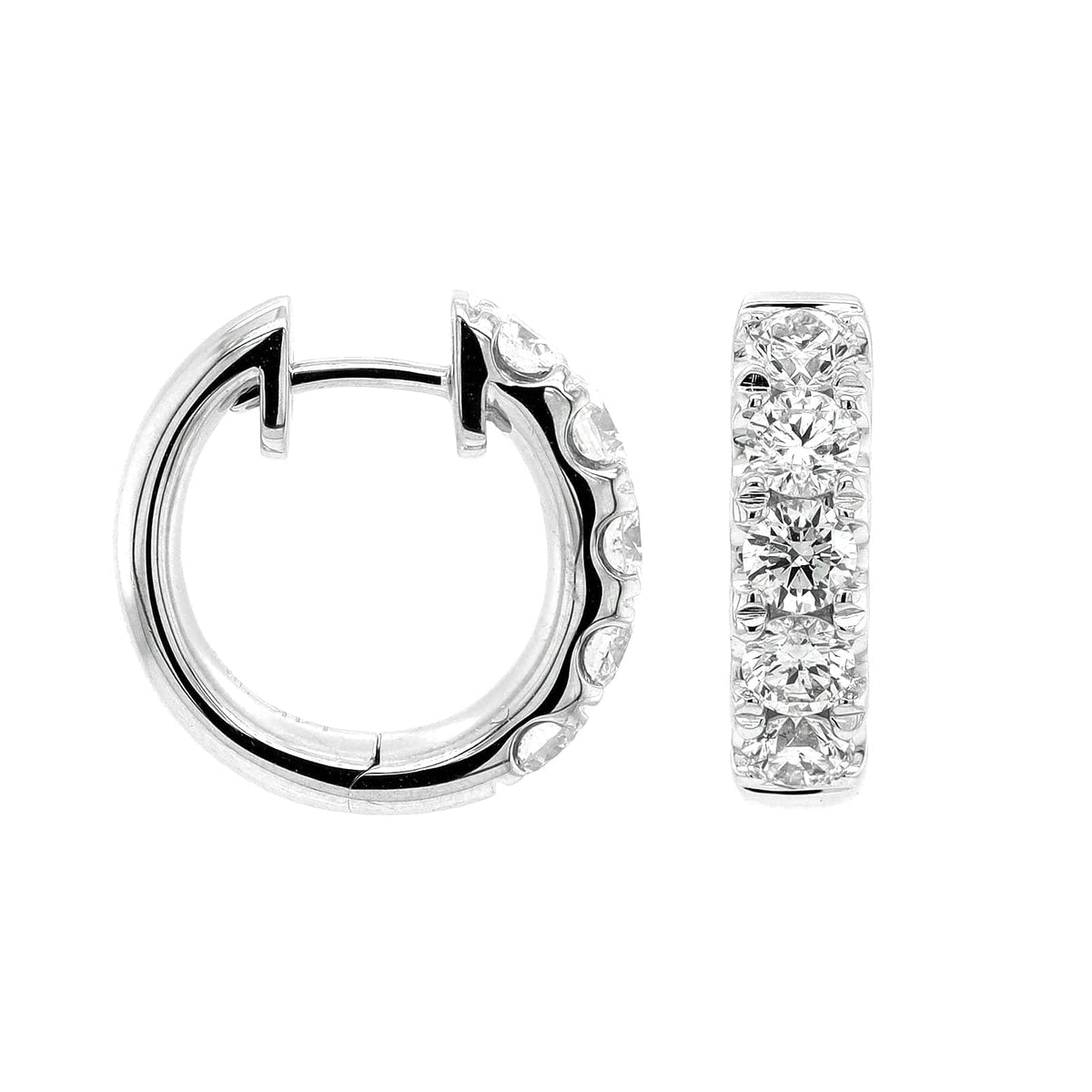 14K White Gold Diamond Huggie Earrings
