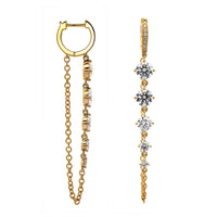 18K Yellow Gold Diamond Huggie Chain Earrings