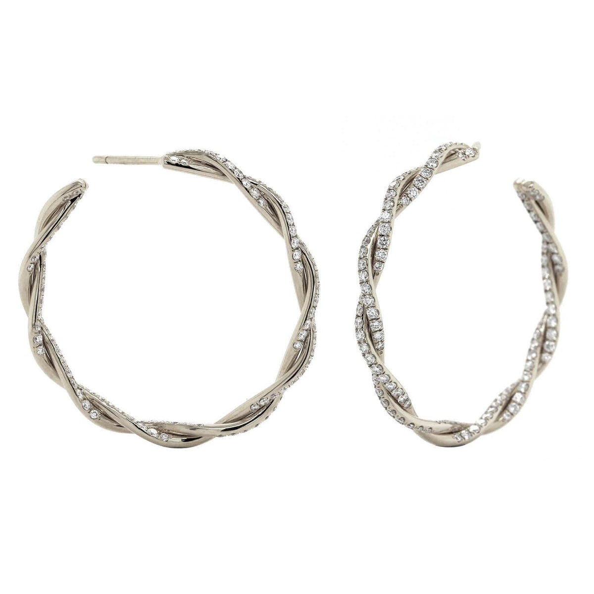 Eclat Jewels 18K White Gold Pave Diamond Twisted Hoop Earrings