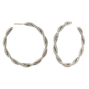 Eclat Jewels 18K White Gold Pave Diamond Twisted Hoop Earrings
