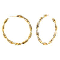 Eclat Jewels 18K Yellow Gold Pave Diamond Twisted Hoop Earrings